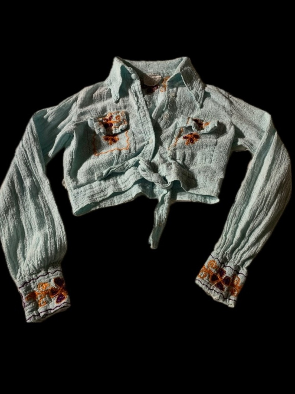 Vintage Sophia New York S Aqua Embroidered Gauze Belted Blouse Jacket